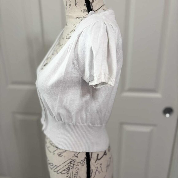 Gently Worn White Half Sweater with Chiffon Lining with Buttons - Picture 4 of 5